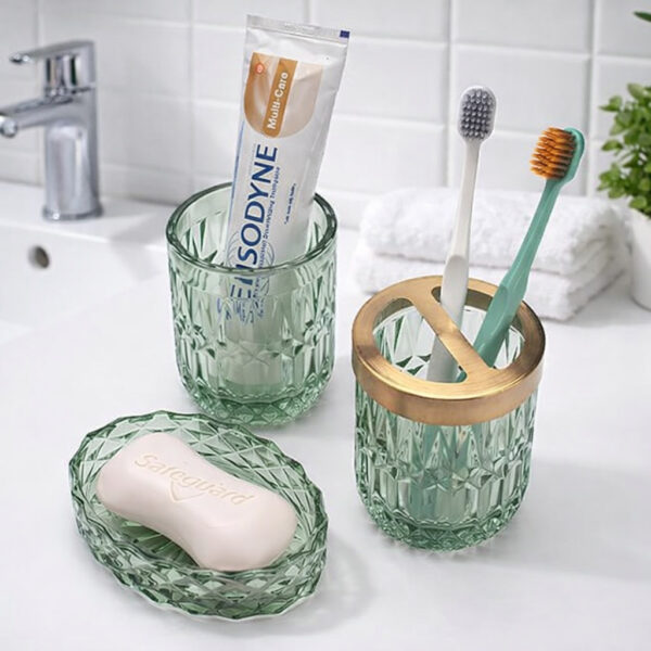 Lot de 5 accessoires verre vert avec distributeur de lotion – Image 3