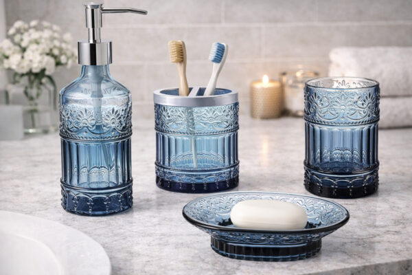 accessoires de salle de bain en verre mosaïque 4 pièces – Image 2