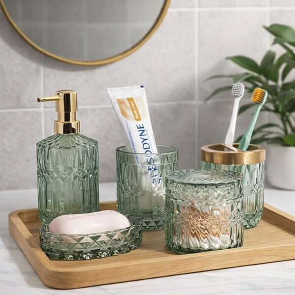 Lot de 5 accessoires verre vert avec distributeur de lotion – Image 2