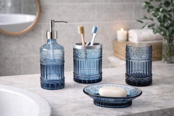 accessoires de salle de bain en verre mosaïque 4 pièces – Image 3