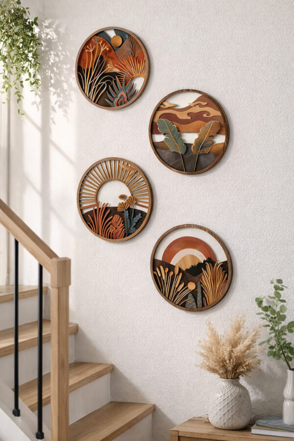 Art mural bohème, 4 pièces, en bois – Image 2