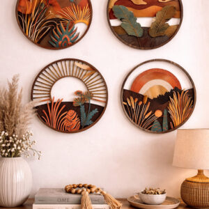 Art mural bohème, 4 pièces, en bois