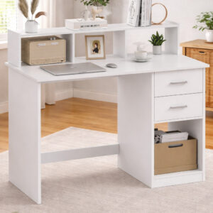 Bureau Ordinateur avec 2 Tiroirs et Étagères