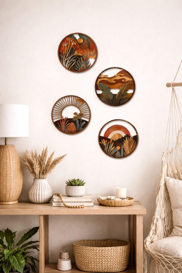 Art mural bohème, 4 pièces, en bois – Image 3