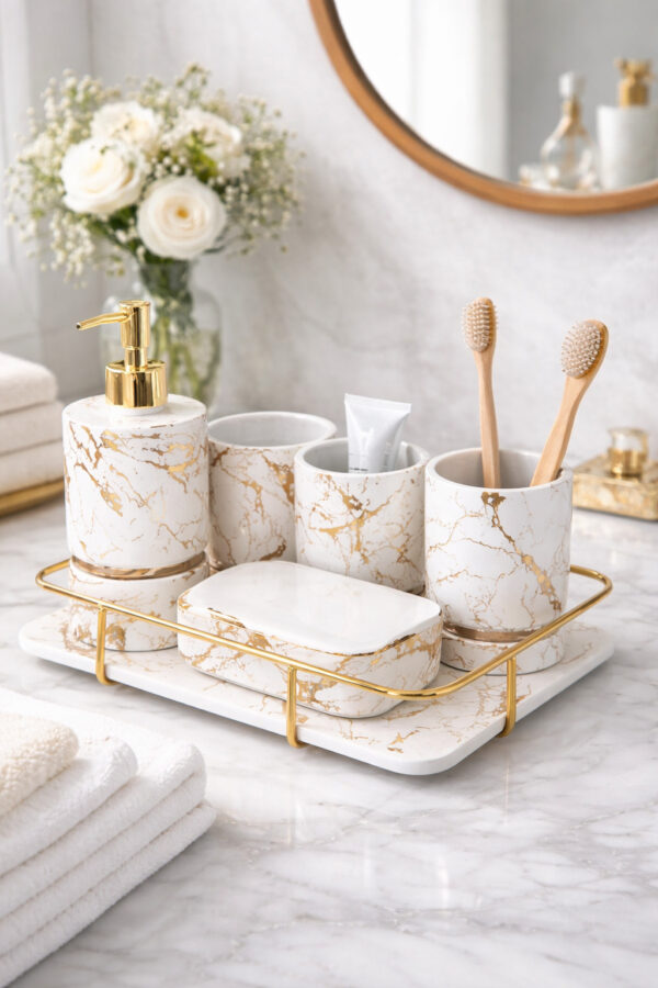 Ensemble accessoires dore et marbre 6 pieces – Image 2