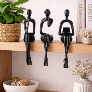 3 Statues de penseur en résine noire