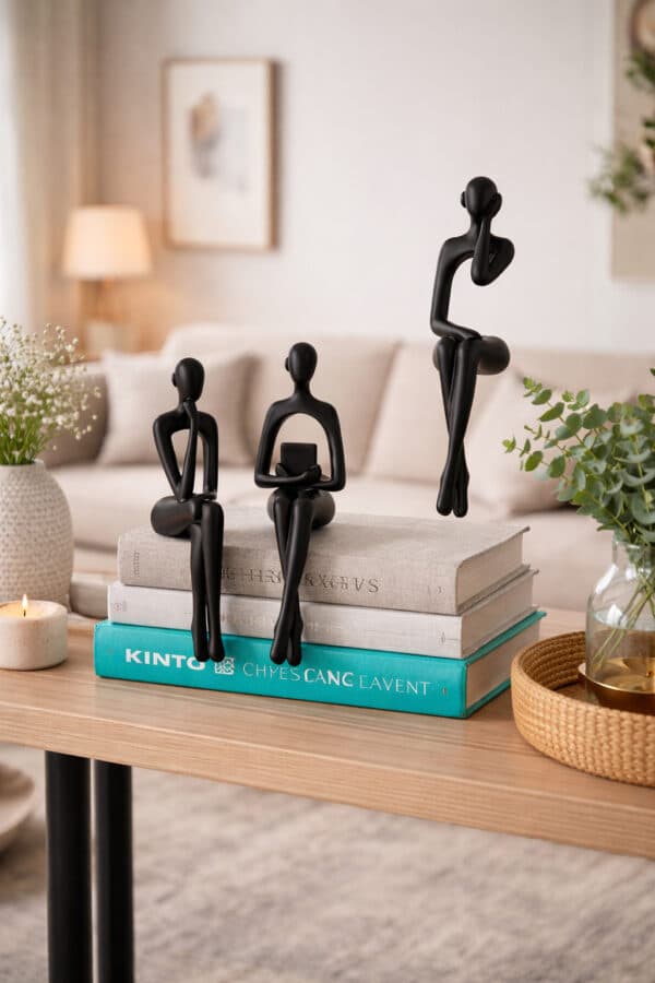 3 Statues de penseur en résine noire – Image 2
