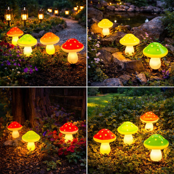 Décorations solaires de jardin à 6 LED champignon – Image 2