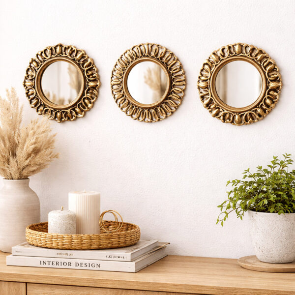 Miroir Murale Doré Vintage 3 Pièces – Image 2