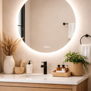 Miroir mural rond doré