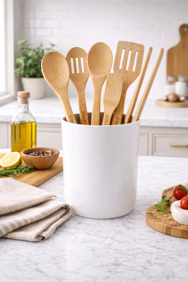 Ustensiles cuisine bois bambou set de 7 anti-rayures – Image 3