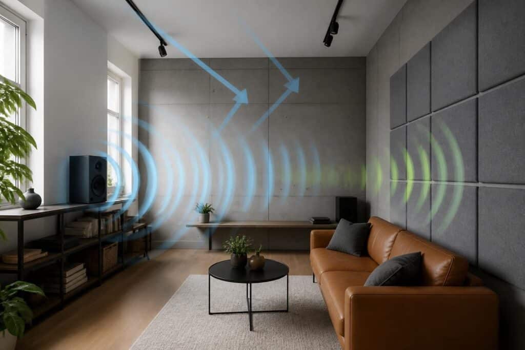 découvrez comment un panneau acoustique améliore l'absorption des échos dans une pièce pour un meilleur confort sonore et une ambiance plus agréable.