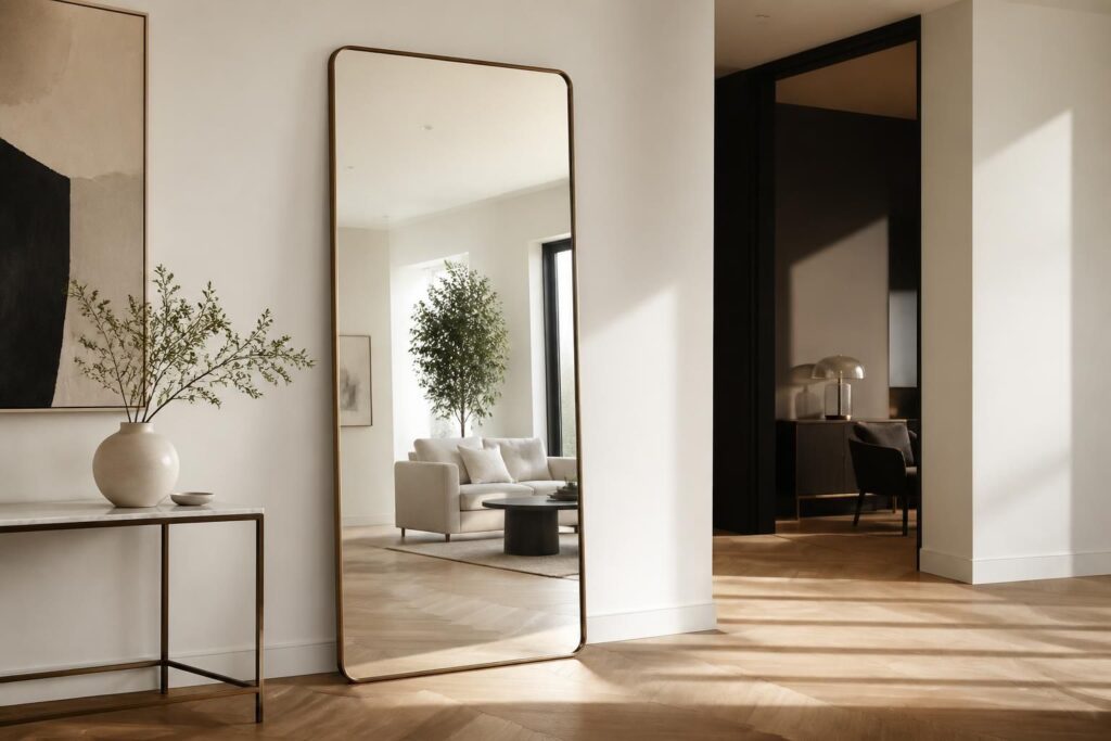 découvrez comment un miroir en pied peut agrandir visuellement votre pièce en reflétant la lumière et en créant une impression d'espace plus vaste.