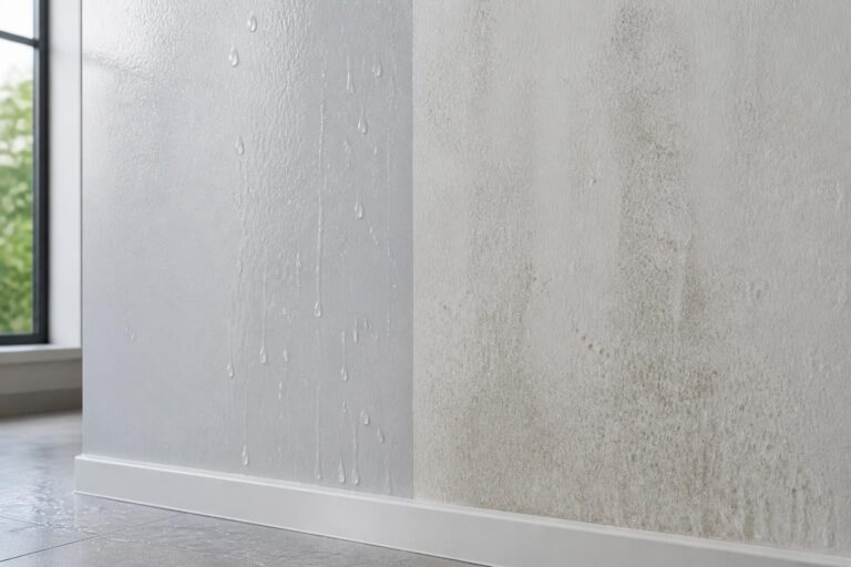 découvrez comment la peinture hydrofuge pour pièces humides améliore la résistance des murs aux projections d'eau, assurant une protection durable et efficace contre l'humidité.