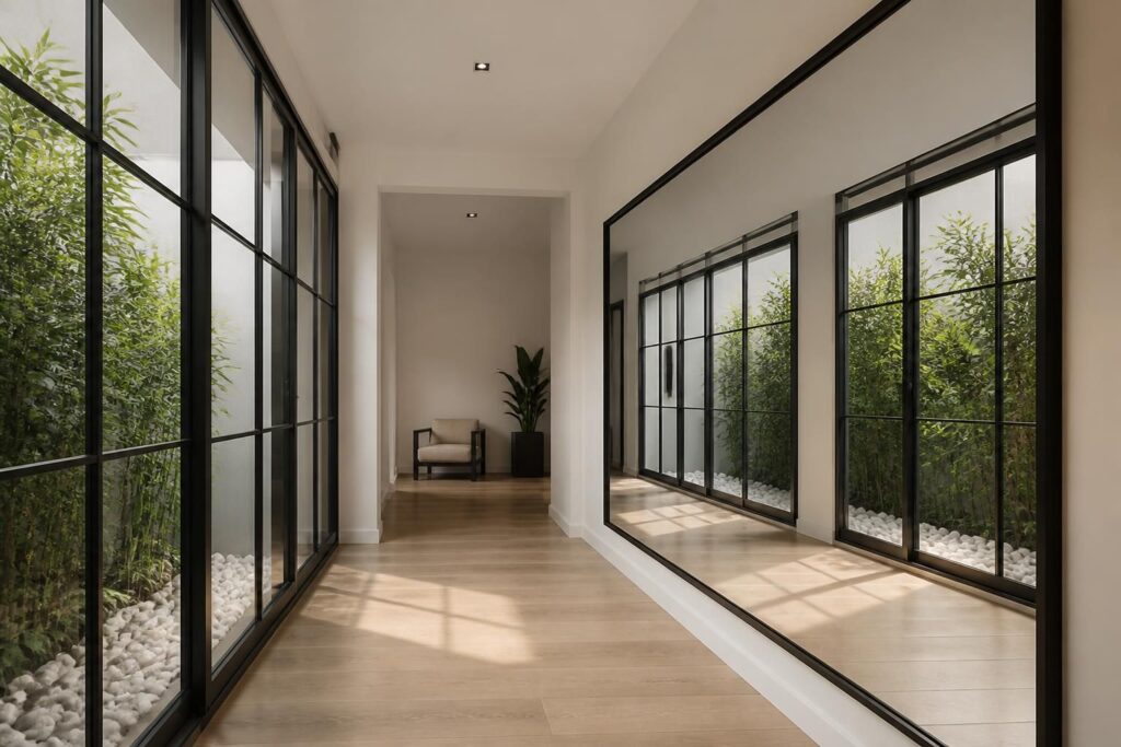découvrez comment le miroir verrière peut être utilisé pour créer une illusion de fausse perspective de fenêtre, apportant profondeur et style à votre intérieur.