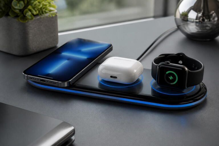 découvrez comment l'action du chargeur sans fil permet un rechargement continu et efficace de vos appareils, offrant confort et liberté d'utilisation sans interruption.