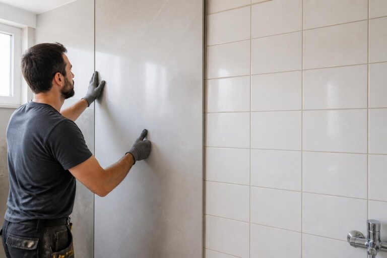 découvrez les avantages de l'association entre le panneau mural étanche et une rénovation rapide, sans avoir à retirer l'ancien carrelage, pour un gain de temps et une efficacité optimale.
