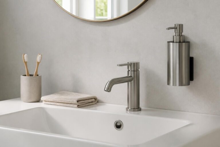 découvrez comment un distributeur de savon mural peut optimiser l'espace en réduisant le désordre sur le rebord du lavabo, pour une salle de bain plus organisée et esthétique.