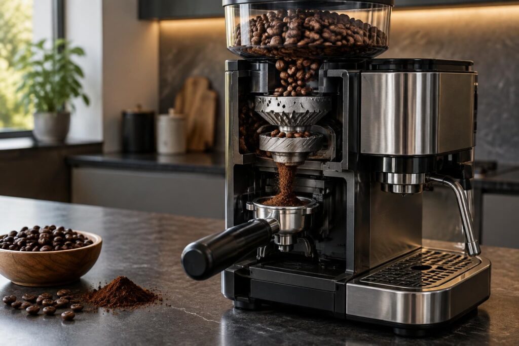 découvrez comment une machine à expresso avec broyeur transforme les grains fraîchement moulus en café riche en arômes, tasse après tasse.