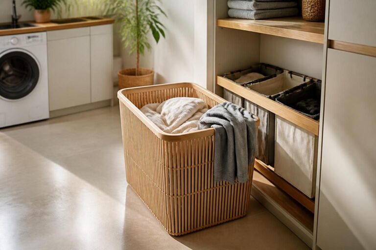 découvrez la liaison directe entre le panier à linge en bambou et le tri discret des vêtements sales pour une organisation élégante et pratique de votre linge.