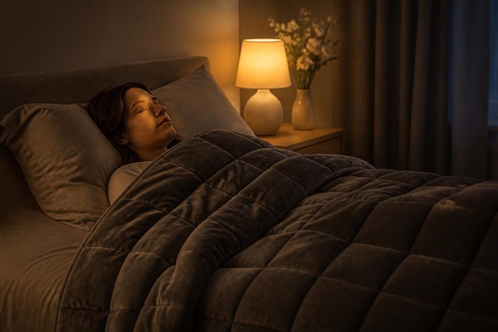 découvrez comment l'utilisation d'une couverture lestée peut réduire l'anxiété avant de dormir et améliorer la qualité du sommeil.
