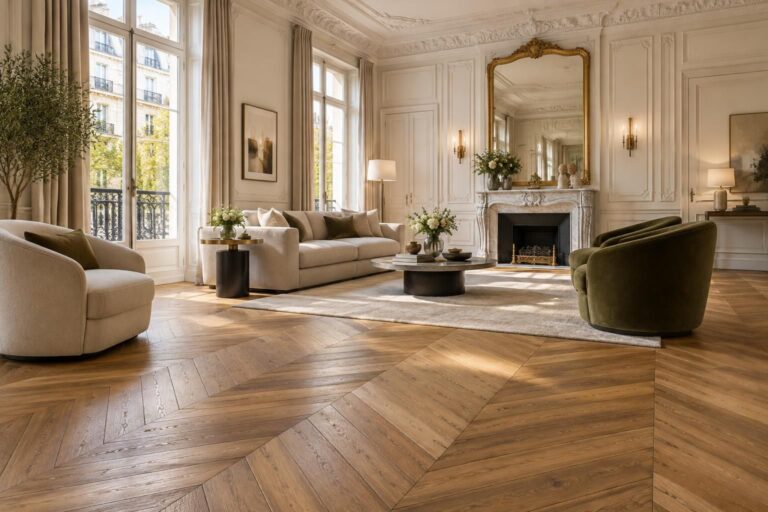 découvrez comment le parquet à chevrons apporte chaleur, caractère et élégance classique haussmannienne à votre intérieur.