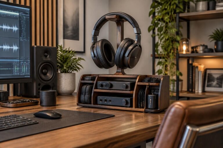 découvrez comment associer un support pour casque et un rangement pour matériel audio afin de garder votre espace organisé, pratique et élégant.