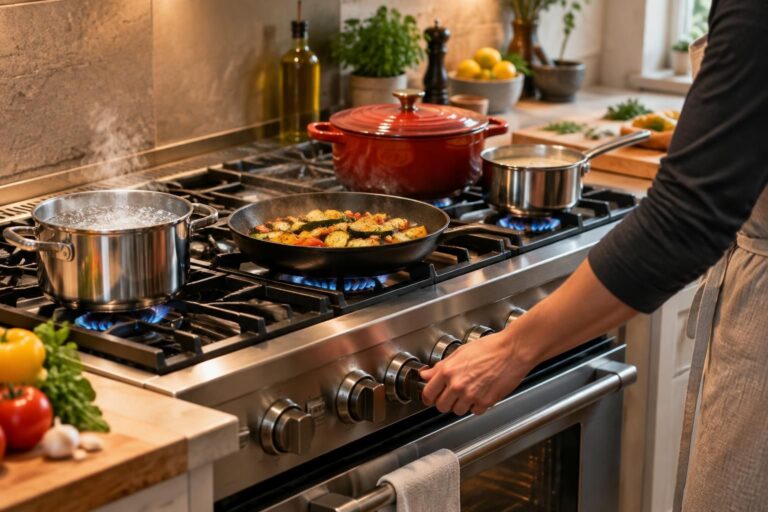 découvrez comment la liaison directe avec votre piano de cuisson facilite la gestion simultanée de plusieurs cuissons, avec précision et fluidité.