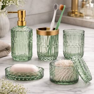 Accessoires de salle de bain vintage verts