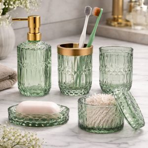 Accessoires de salle de bain vintage verts