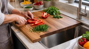 découvrez comment une planche à découper sur mesure agrandit votre surface de préparation et optimise l’espace dans votre cuisine.