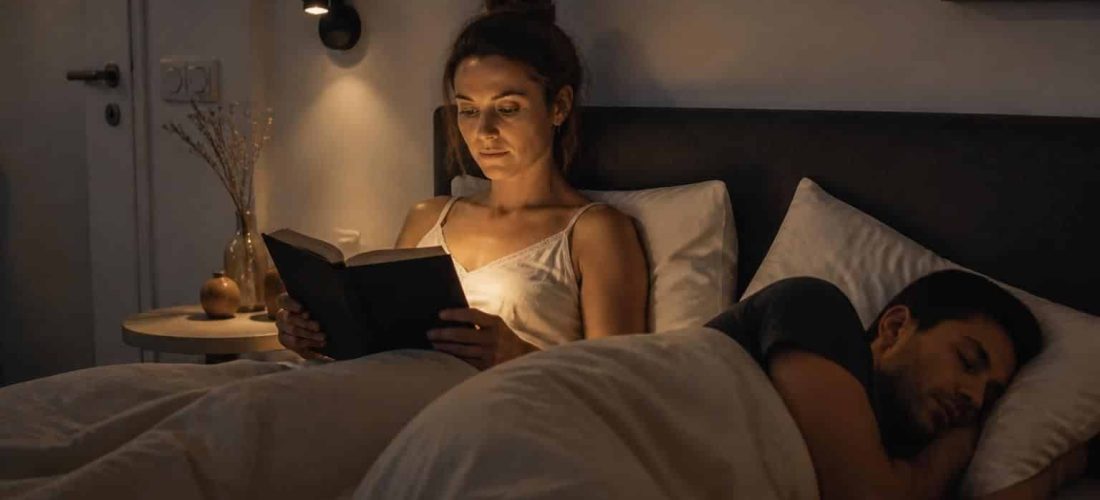 découvrez l'action efficace de l'applique liseuse pour un éclairage ciblé, conçu pour ne pas gêner votre partenaire et optimiser votre confort.