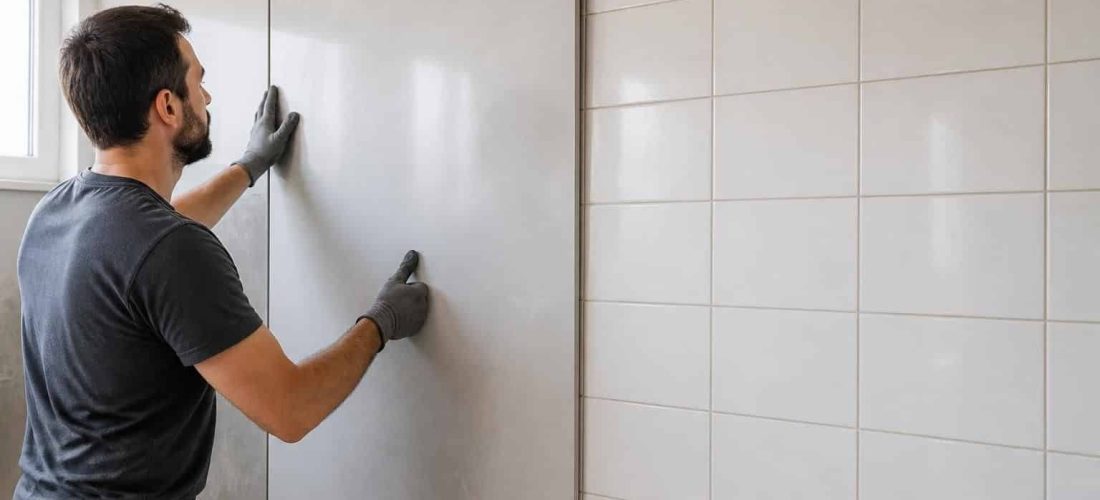 découvrez les avantages de l'association entre le panneau mural étanche et une rénovation rapide, sans avoir à retirer l'ancien carrelage, pour un gain de temps et une efficacité optimale.