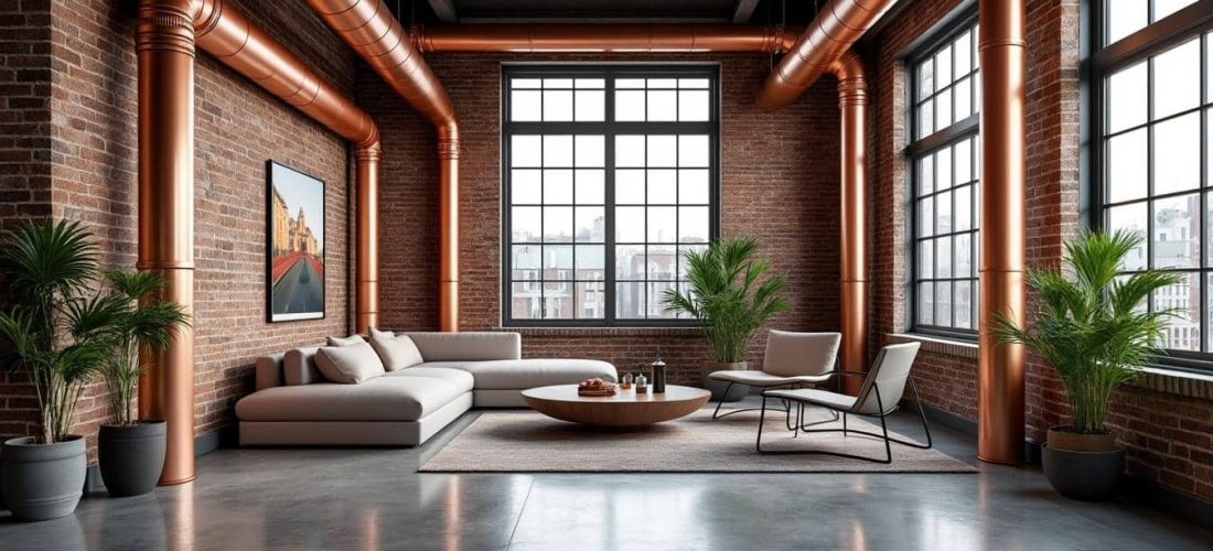 découvrez le caractère industriel unique du loft urbain, sublimé par l'exposition élégante des tuyauteries en cuivre pour un style authentique et moderne.