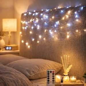 Chambre apaisante avec guirlande lumineuse
