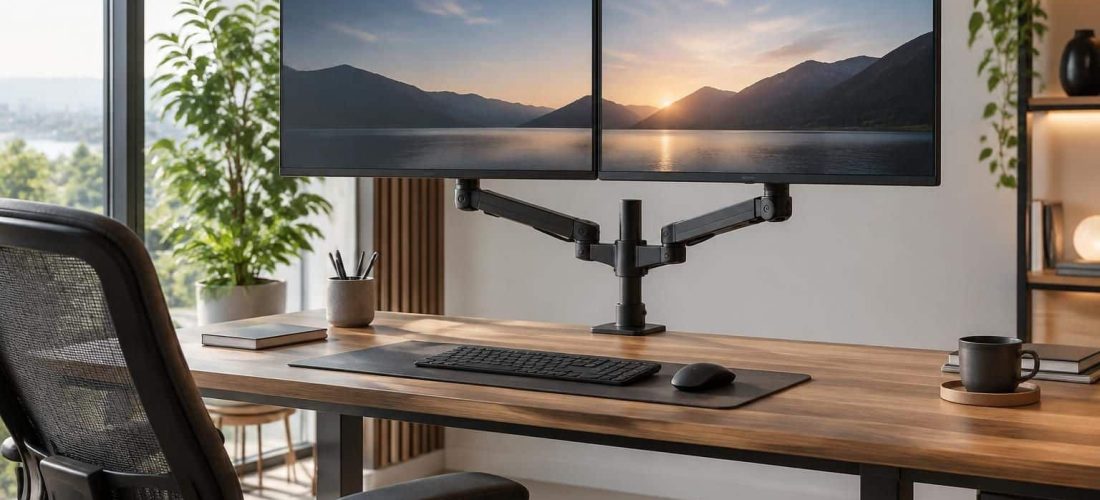 découvrez comment un bras pour double écran améliore l’alignement des moniteurs, optimise votre espace de travail et favorise une posture plus confortable.