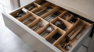 découvrez comment un range-couverts modulable peut optimiser l'organisation logique de vos tiroirs, facilitant l'accès et le rangement de vos ustensiles de cuisine.