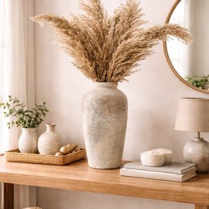 Décoration minimaliste avec pampas et céramique