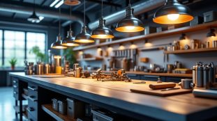 optimisez l'éclairage de vos plans de travail grâce à des suspensions de luminaires directionnels, pour une lumière ciblée et efficace.