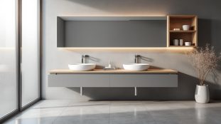 découvrez comment la suspension des meubles vasques dans la salle d'eau facilite l'entretien quotidien, en offrant un accès simple et rapide pour un nettoyage optimal.