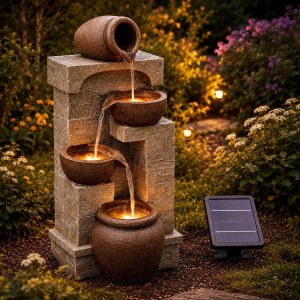 Fontaine lumineuse au crépuscule