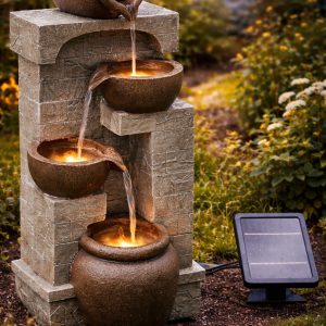 Fontaine lumineuse au crépuscule