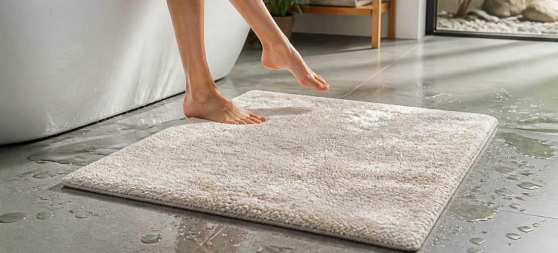 découvrez comment un tapis de bain en coton épais améliore l'absorption rapide de l'eau à la sortie du bain pour un sol toujours sec et un confort optimal.