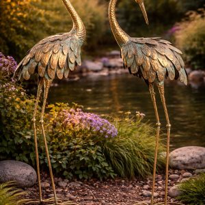 Les grues en métal dans le jardin