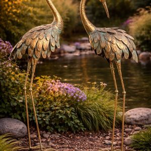 Les grues en métal dans le jardin
