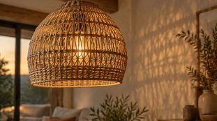 découvrez comment une suspension en rotin diffuse une lumière douce et tamisée pour créer une ambiance chaleureuse et naturelle dans votre intérieur.