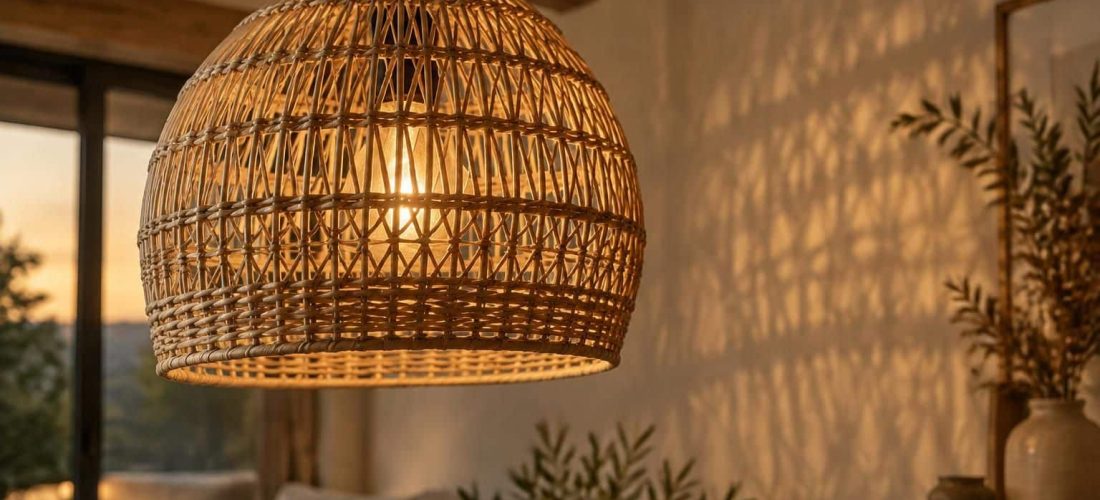 découvrez comment une suspension en rotin diffuse une lumière douce et tamisée pour créer une ambiance chaleureuse et naturelle dans votre intérieur.