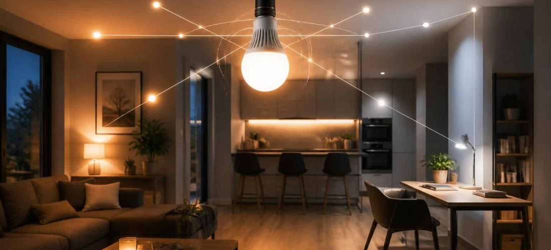 découvrez comment une liaison directe entre une ampoule connectée à intensité variable et un système d’adaptation d’éclairage permet d’ajuster la lumière selon votre activité pour un confort optimal.