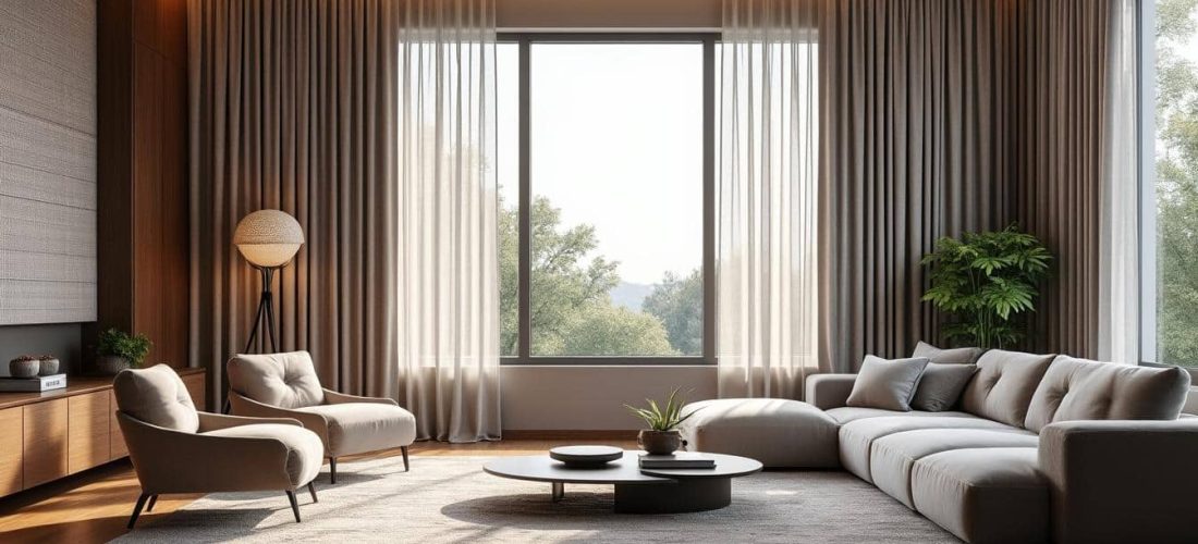 améliorez le confort acoustique de votre salon grâce à des rideaux à tissage épais, optimisant l'isolation sonore et créant une ambiance paisible et agréable.