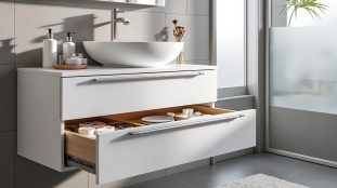 découvrez comment optimiser le stockage de vos produits de beauté grâce à un meuble sous vasque suspendu, alliant praticité et design pour un espace organisé et élégant.